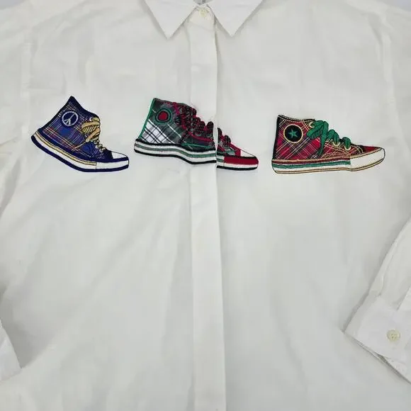 Preston & York Vintage Upcycled Embroidered Sneakers Button Down Shirt - Medium - Picture 5 of 9